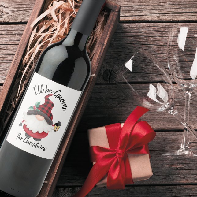 Cute jag kommer att bli jultoma till jul-Helgdag Vinflaska Etikett (Cute I'll Be Gnome for Christmas Holiday Wine Label)