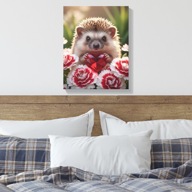 Cute January Hedgehog with Garnet Heart Canvastryck (Insitu (sovrum))