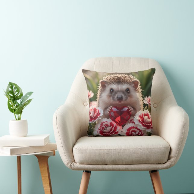 Cute January Hedgehog with Garnet Heart Kudde (Stol)