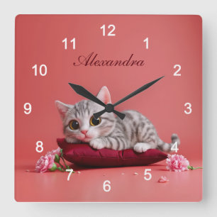 Cute Janukbit med nejlikor Fyrkantig Klocka