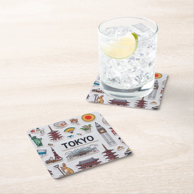 Cute Japan Icons: Sticker Pack Adventure Underlägg Papper Kvadrat (Insitu)