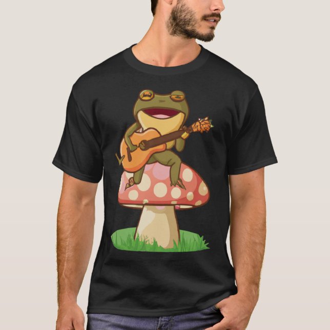 Cute Japanese frog playing guitar banjo on a mushr T Shirt (Framsida)