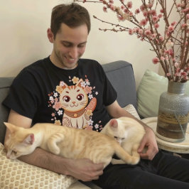 Cute Japanese Neko Cat with Cherry Blossoms T Shirt
