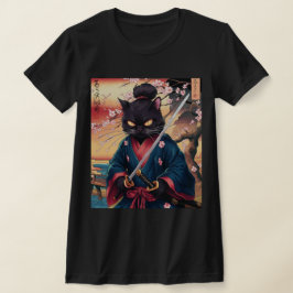 Cute Japanese Samurai Cat  T Shirt