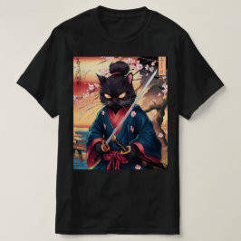 Cute Japanese Samurai Cat  T Shirt