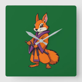 Cute Japanese Samurai Squirrel Fyrkantig Klocka