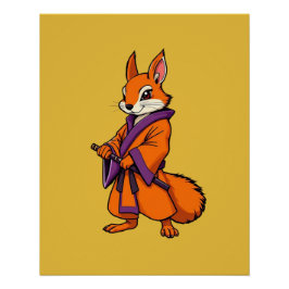 Cute Japanese Samurai Squirrel Perfect Poster
