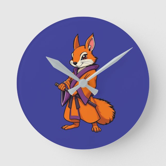 Cute Japanese Samurai Squirrel Rund Klocka (Framsida)