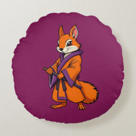 Cute Japanese Samurai Squirrel Rund Kudde