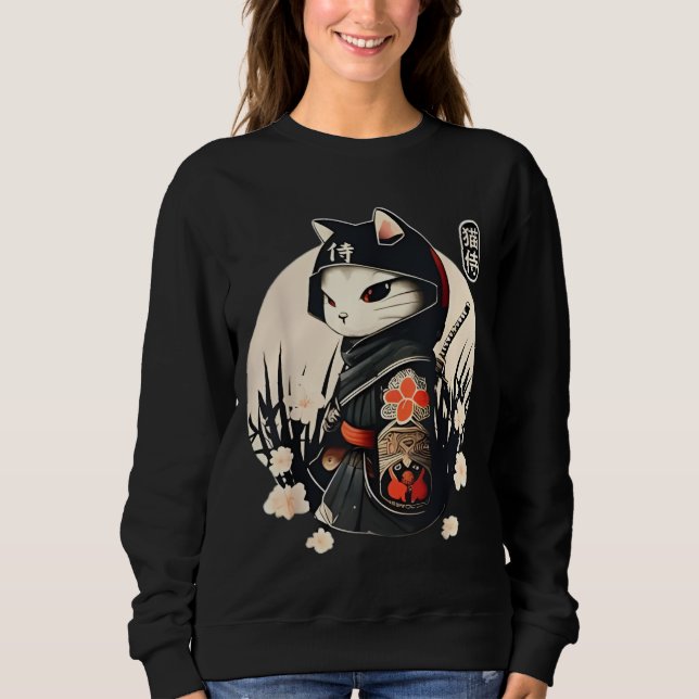 Cute Japanese-style Ninja Cat T Shirt (Framsida)