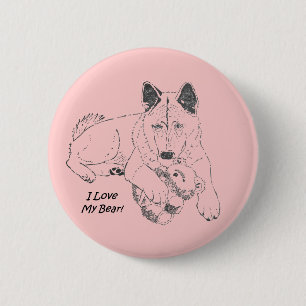 Cute Japansk akita med rosa nalle art Knapp