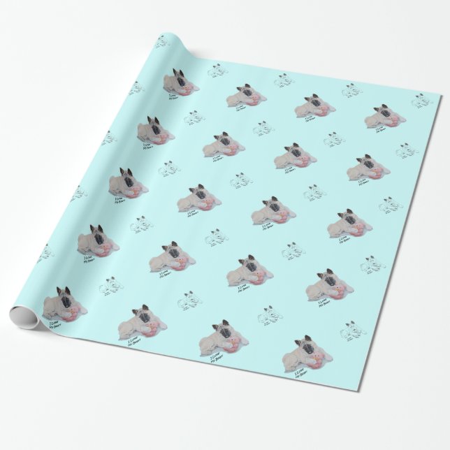 Cute Japansk akita med rosa nalle art Presentpapper (Utrullad)