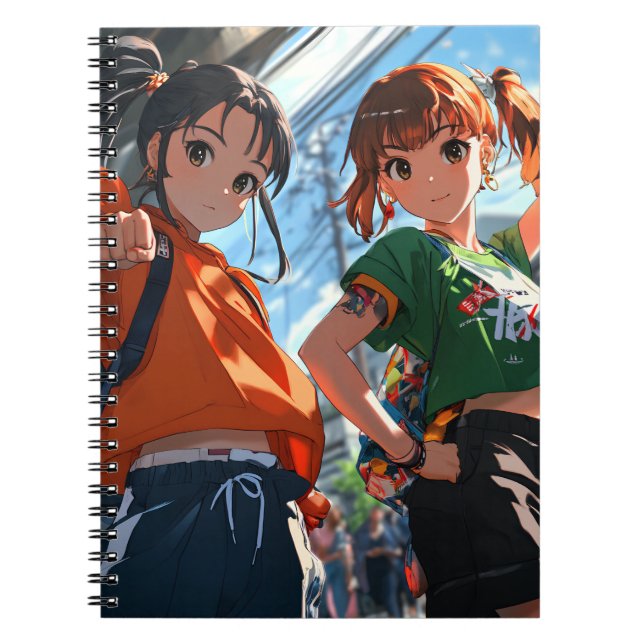Cute Japansk Anime Girl Notebook Spiral Anteckningsbok (Framsidan)