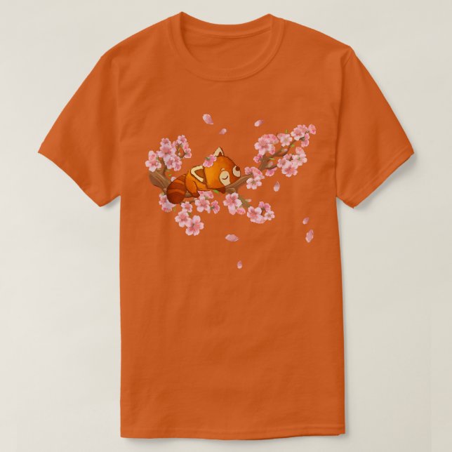 Cute Japansk Art Cherry Blommar Kawaii Red Panda T Shirt (Design framsida)