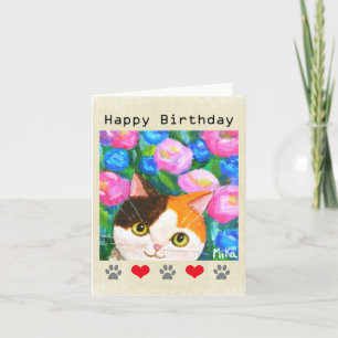 Cute Japansk Calico MiKe Neko Lucky Cat Birthday Kort