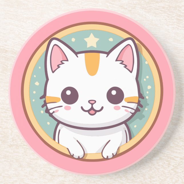 Cute Japansk Cat Kawaii Kitten Underlägg (Framsidan)