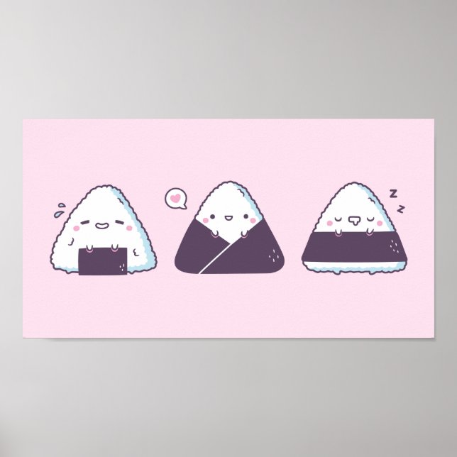 Cute Japansk Food Onigiri Doodles Funny Poster (Framsidan)
