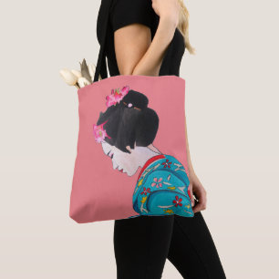 Cute Japansk Geisha-blommar med rosa körsbär Tygkasse