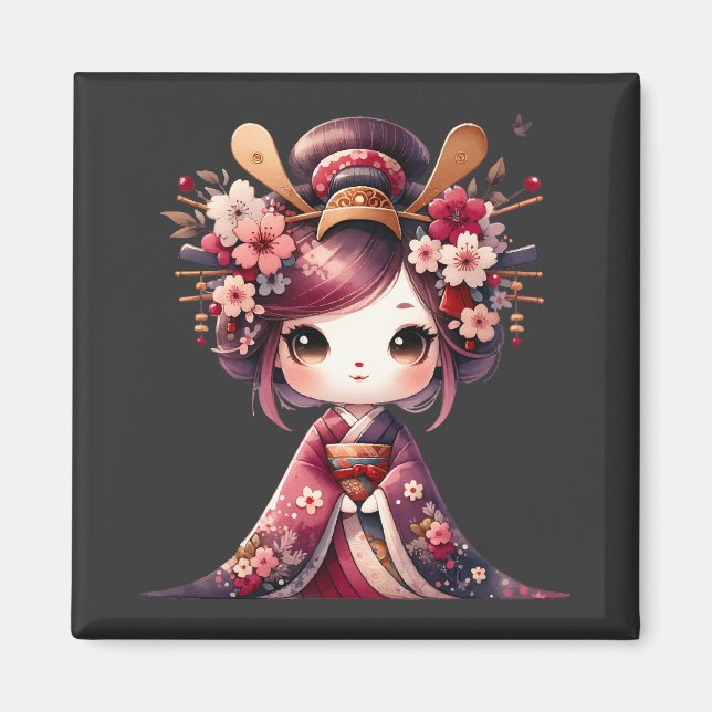 Cute Japansk Geisha Magnet (Framsidan)