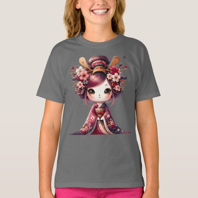Cute Japansk Geisha T Shirt (Framsida)