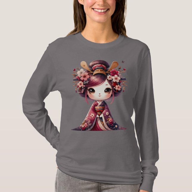 Cute Japansk Geisha T Shirt (Framsida)
