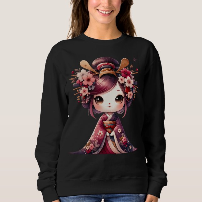 Cute Japansk Geisha T Shirt (Framsida)
