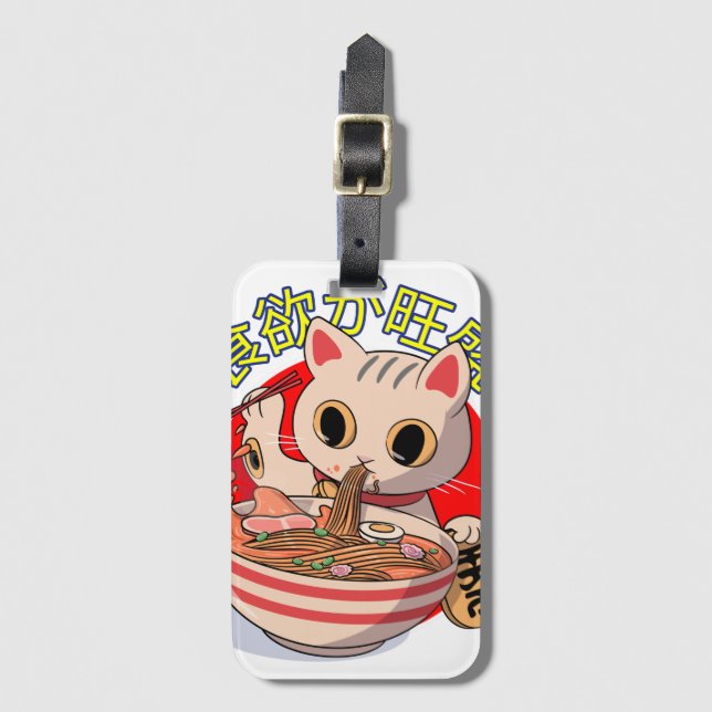 Cute japansk kattnärör, närande nudlar med chopsti bagagebricka (Framsida vertikal)