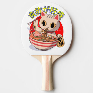 Cute japansk kattnärör, närande nudlar med chopsti pingisracket