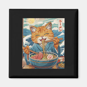 Cute Japansk Ramen-katt Den Underbara vågen Magnet