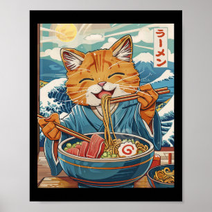 Cute Japansk Ramen-katt Den Underbara vågen Poster