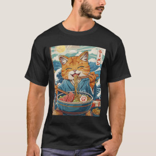 Cute Japansk Ramen-katt Den Underbara vågen T Shirt