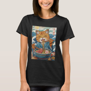 Cute Japansk Ramen-katt Den Underbara vågen T Shirt