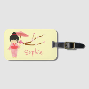 Cute Japansk rosa Cherry Blommar Geisha Bagagebricka