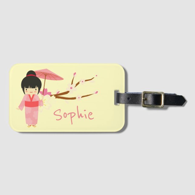 Cute Japansk rosa Cherry Blommar Geisha Bagagebricka (Framsida horisontal)