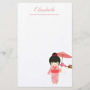 Cute Japansk rosa Cherry Blommar Geisha Brevpapper