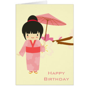 Cute Japansk rosa Cherry Blommar Geisha Hälsningskort