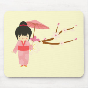 Cute Japansk rosa Cherry Blommar Geisha Musmatta