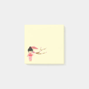 Cute Japansk rosa Cherry Blommar Geisha Post-it Block