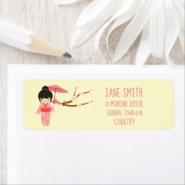 Cute Japansk rosa Cherry Blommar Geisha Returadress Etikett