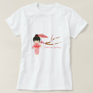 Cute Japansk rosa Cherry Blommar Geisha T Shirt