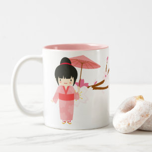 Cute Japansk rosa Cherry Blommar Geisha Två-Tonad Mugg