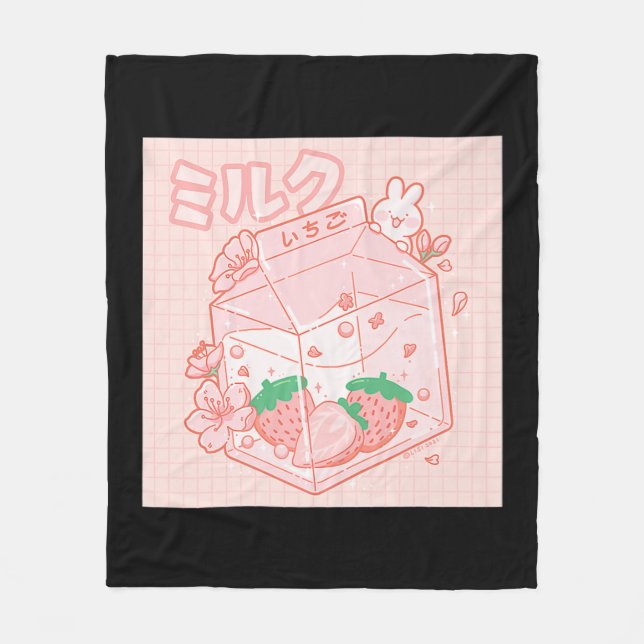 Cute Japanska Kawaii Anime Aesthetic Rosa Strawber Fleecefilt (Framsidan)