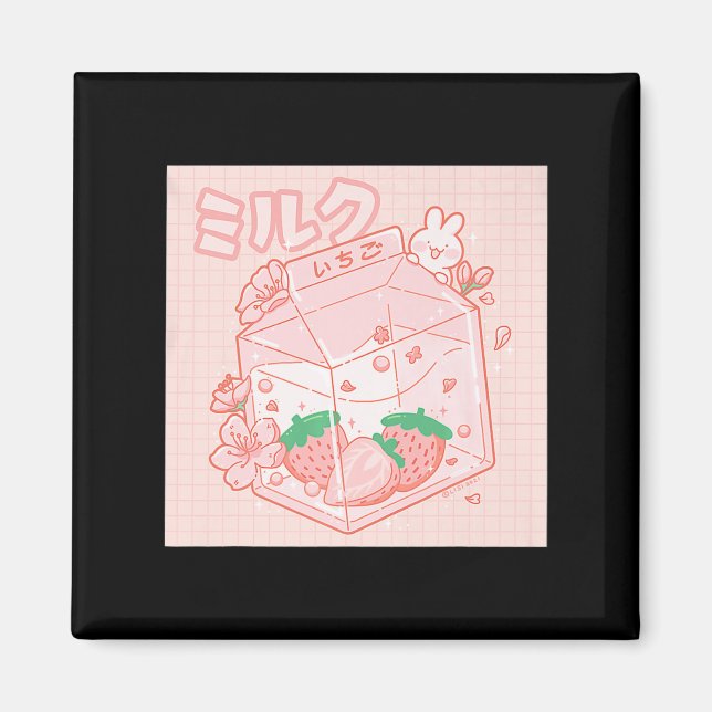 Cute Japanska Kawaii Anime Aesthetic Rosa Strawber Magnet (Framsidan)