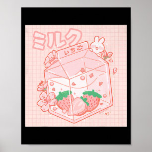 Cute Japanska Kawaii Anime Aesthetic Rosa Strawber Poster