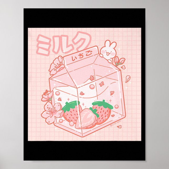 Cute Japanska Kawaii Anime Aesthetic Rosa Strawber Poster (Framsidan)