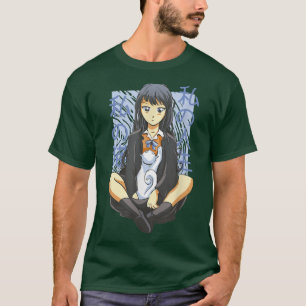Cute Japanska Kawaii Anime Girl Sitta med Neko T Shirt