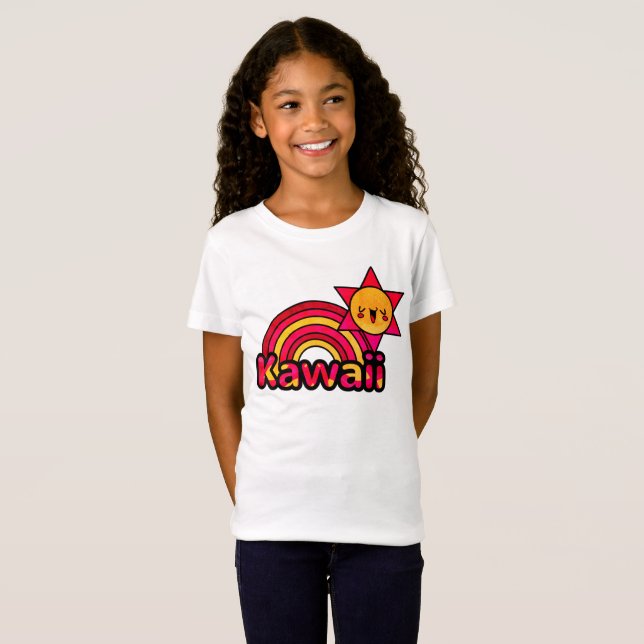 Cute Japanska Kawaii Sunshine Rainbow Smiles T Shirt (Hel framsida)
