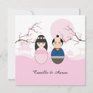 Cute Japanska par Bröllop Julkort