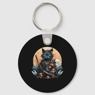 Cute Japanska Samurai Cat Shirt Tatto 2023 Kawaii Nyckelring