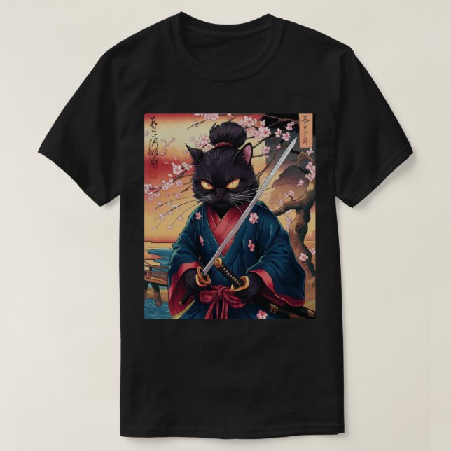 Cute Japanska samurai Cat T Shirt (Design framsida)